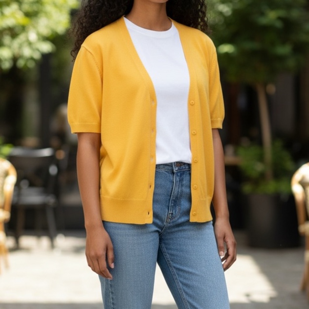 Bright Yellow Short Sleeve Cardigan - L